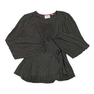 Anthropologie Womens Maeve Wrap Blouse Top Black White‎ Polka Dot Size 4